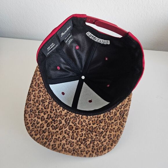 Primitive Spellout Logo Cheetah Print Cotton 6-panel Skateboard Red Snapback Hat - Picture 5 of 6
